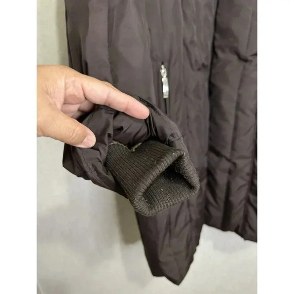 LIZ CLAIBORNE Brown Long Down Puffer Parka Jacket Removable Hood LARGE Winter - Picture 6 of 9